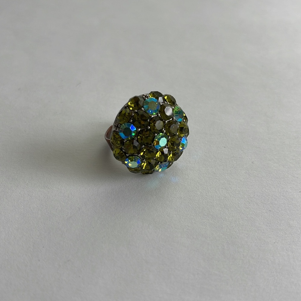 Olive Green Rhinestone Adjustable Ring - image 2